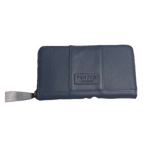 Pom Pom London Leather Continental Chelsea Wallet Slate Blue NEW w/o Tags 7.5x4"